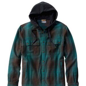 L.L. Bean Men's Signature Heritage Flannel Hooded Shirt Jacket - Green/Brown